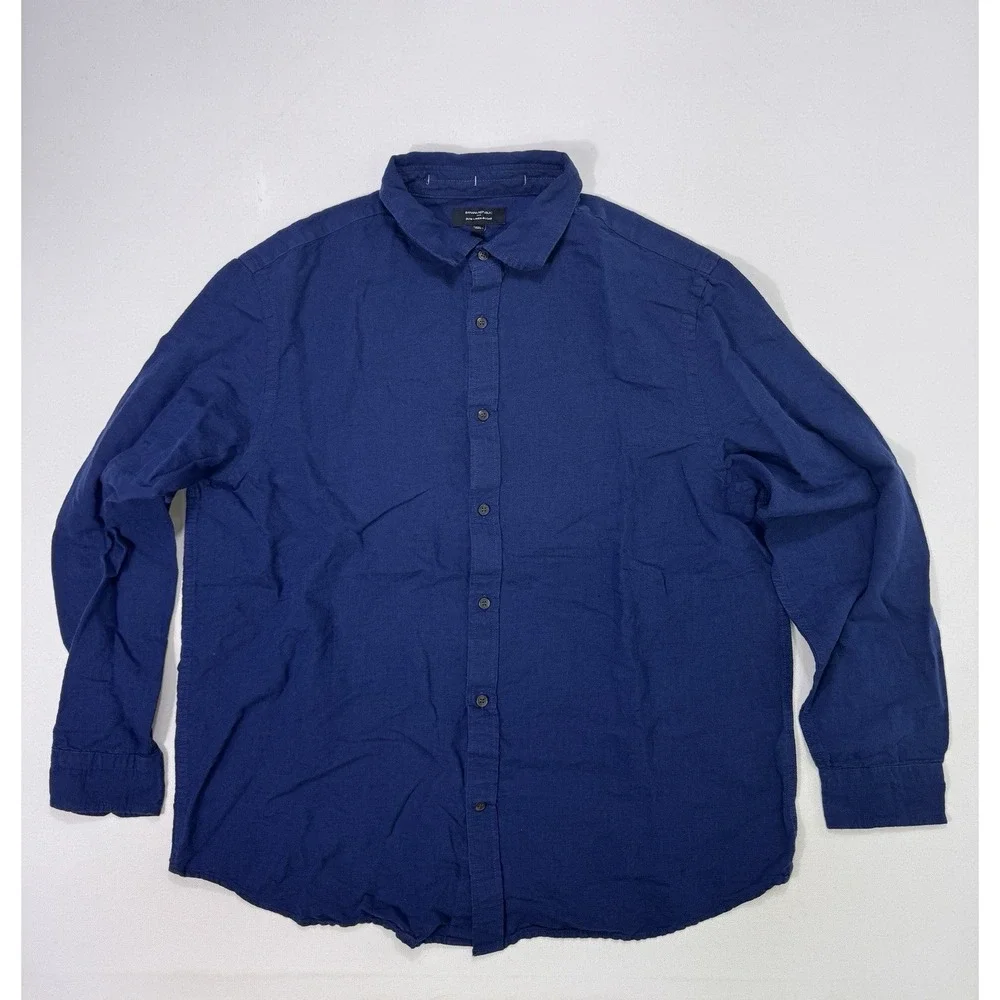 Banana Republic Slim Linen Blend Button Up Shirt Mens XL Blue Casual Lightweight
